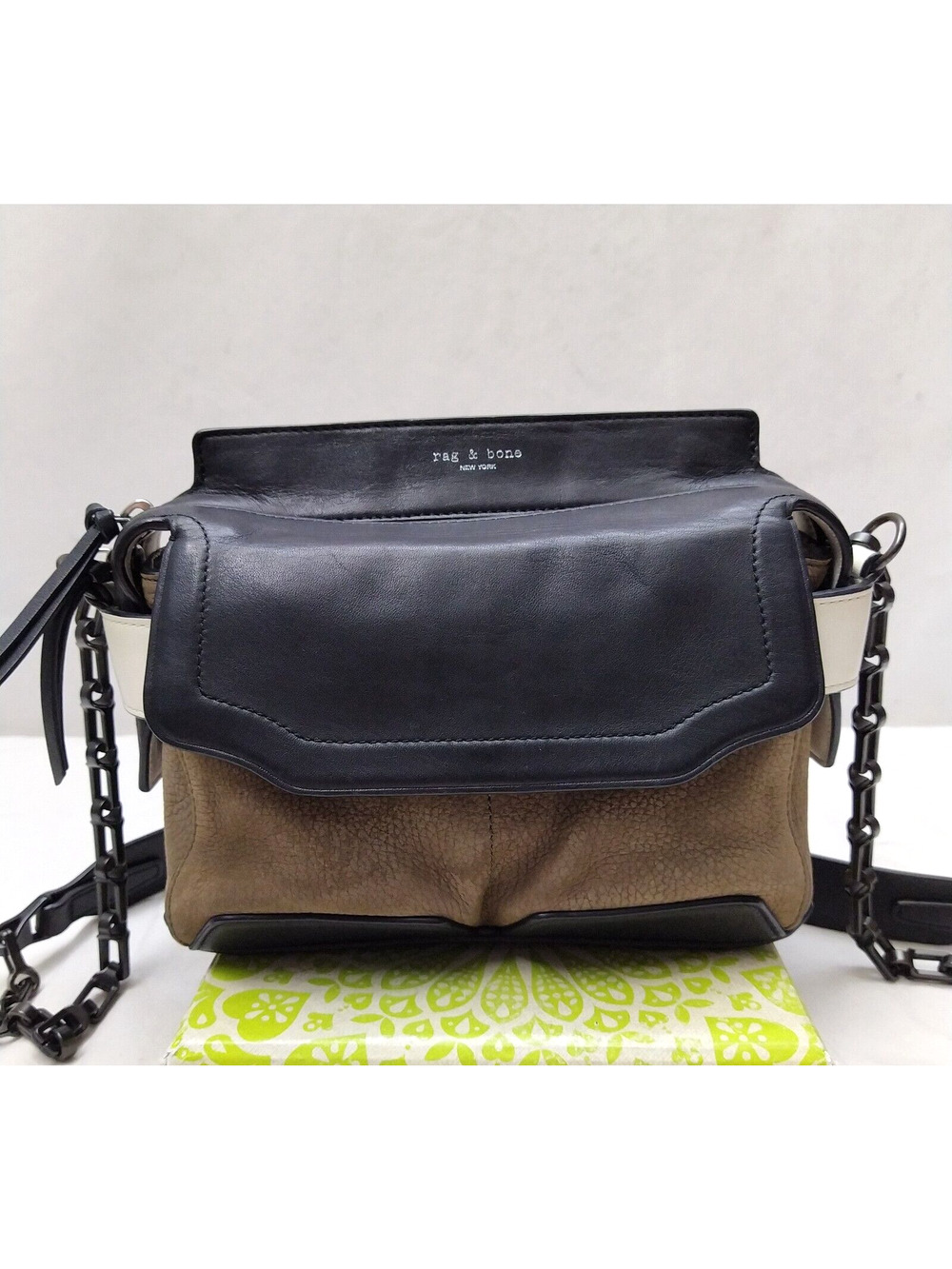 Rag & Bone Micro Pilot Black Leather Chain Strap Zipper Small Crossbody Bag
